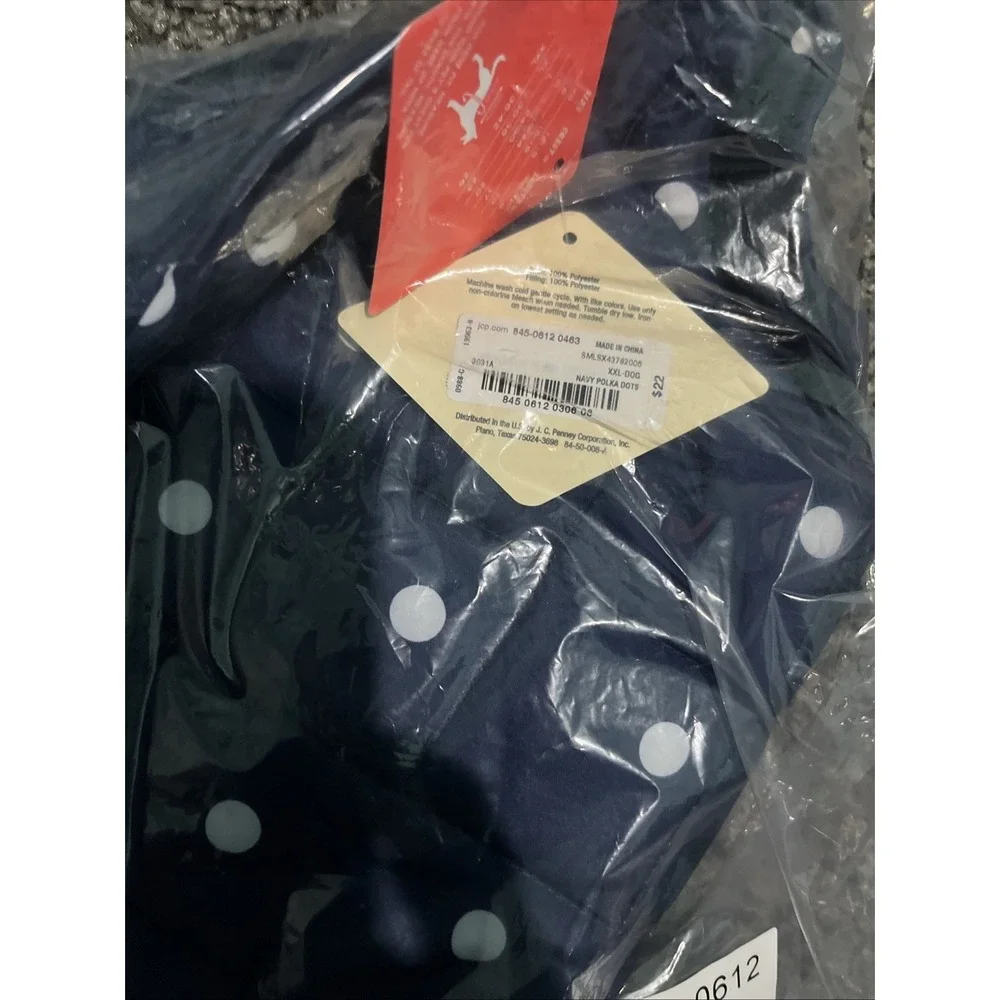 St Johns Bark‎ Pet Apparel Dog Jacket Quilted  XXL Navy Blue w/ white Polka Dot